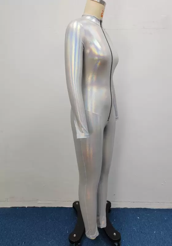 Zip Front Long Sleeve Bodycon Jumpsuit