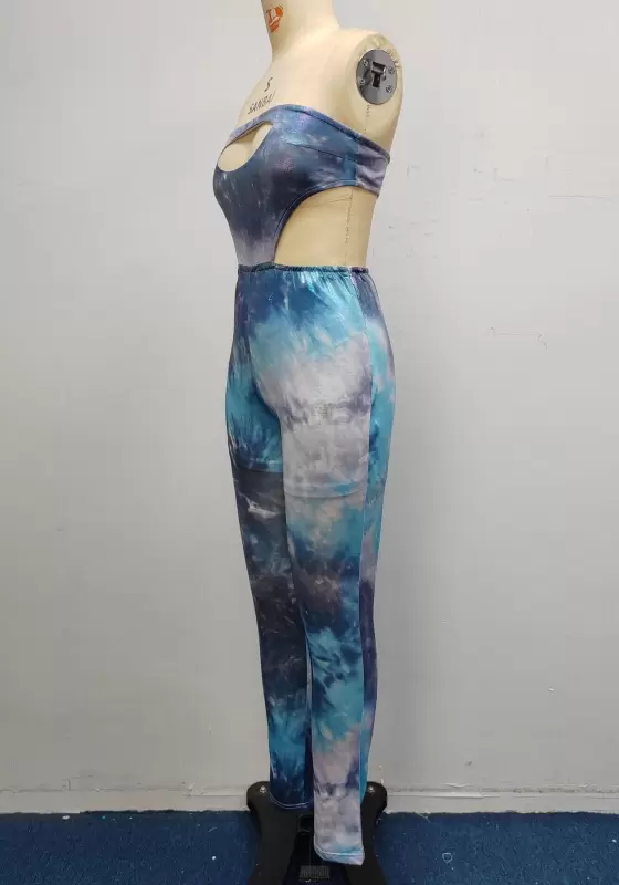 Print Cut Out Strapless Jumpsuit​
