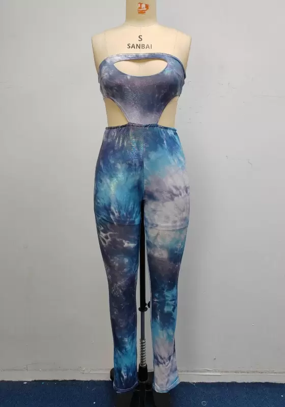 Print Cut Out Strapless Jumpsuit​