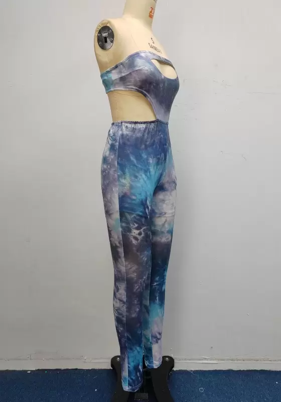 Print Cut Out Strapless Jumpsuit​