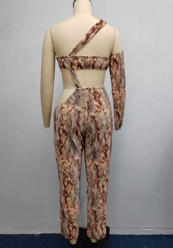 Asymmetrical Print One Shoulder Jumpsuit​