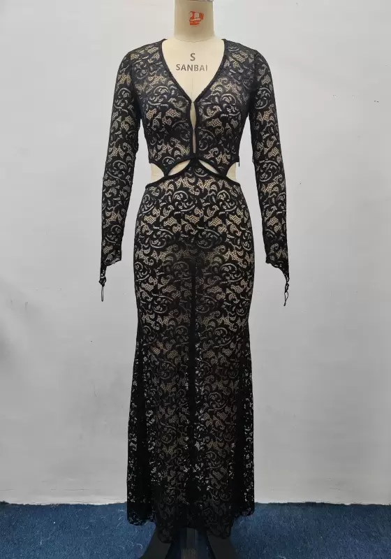Black Lace Cut Out Jumpsuit