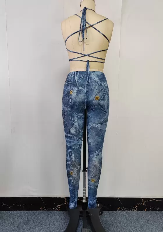 Denim Print Cut Out Jumpsuit