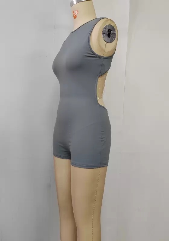 Gray Sleeveless Backless Romper