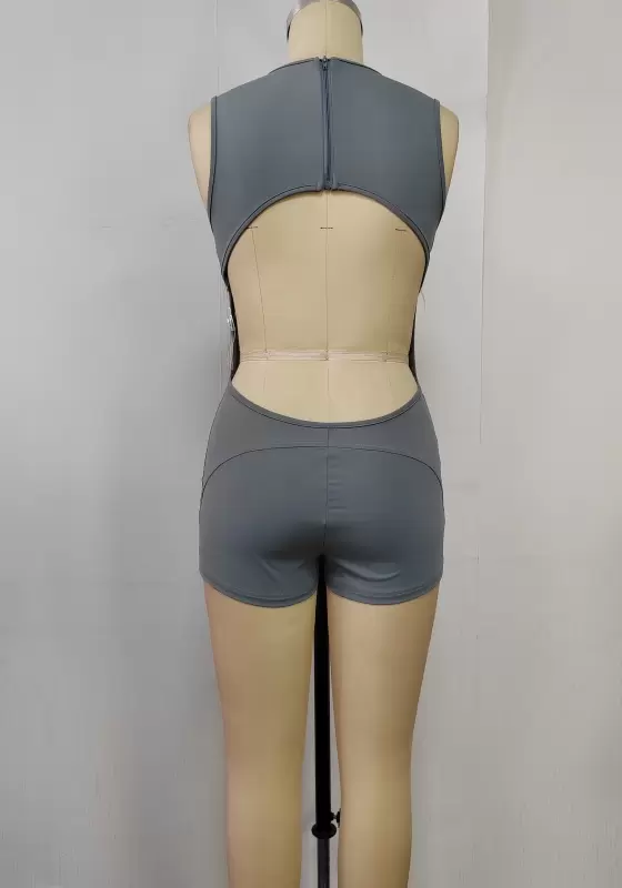 Gray Sleeveless Backless Romper