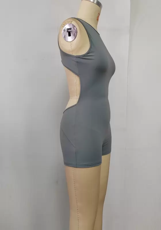 Gray Sleeveless Backless Romper