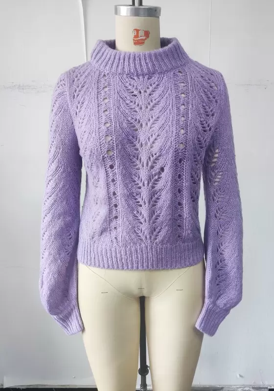 High Neck Hollow Out Knit Sweater​