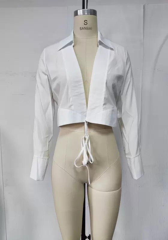 Tie Front Long Sleeve Cropped Shirt