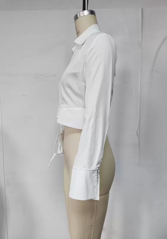 Tie Front Long Sleeve Cropped Shirt