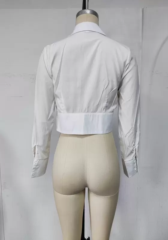 Tie Front Long Sleeve Cropped Shirt