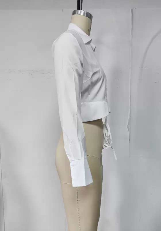 Tie Front Long Sleeve Cropped Shirt