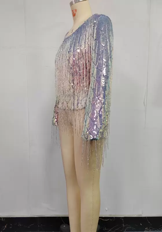 Sequin Fringe Long Sleeve Blouse​