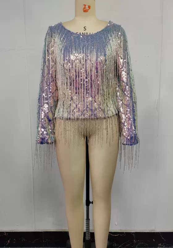 Sequin Fringe Long Sleeve Blouse​