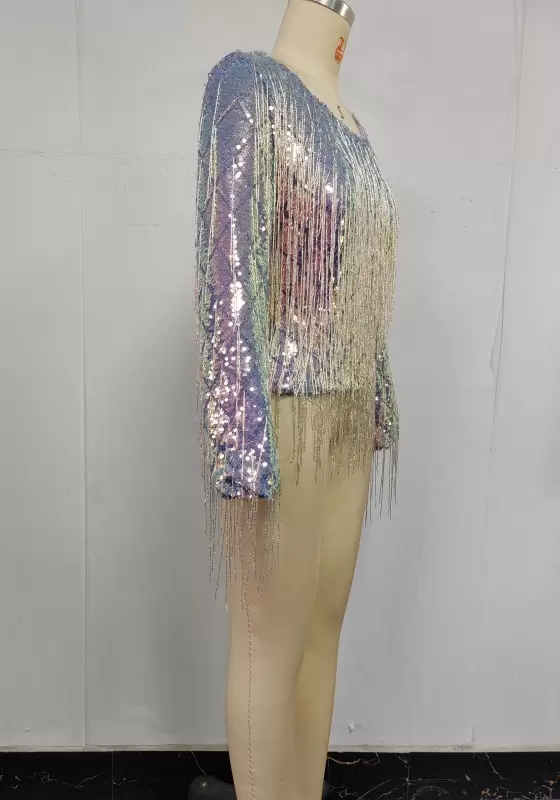 Sequin Fringe Long Sleeve Blouse​