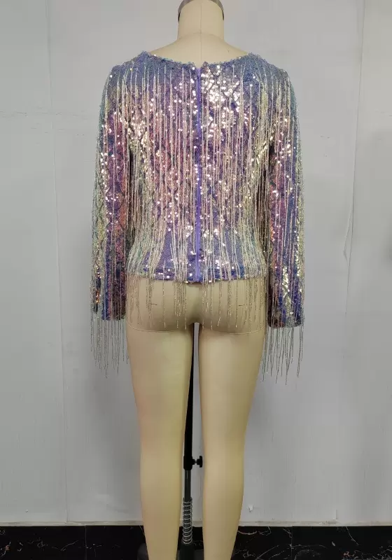 Sequin Fringe Long Sleeve Blouse​