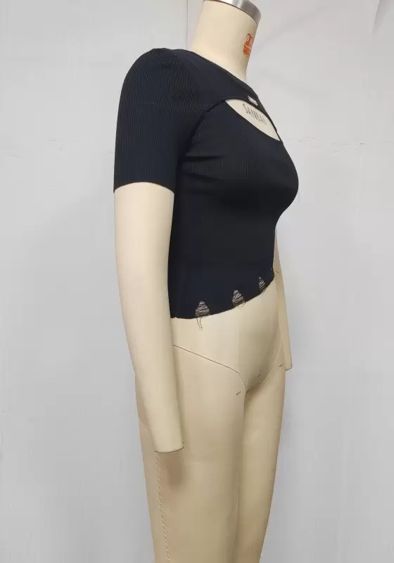 Knit Cut Out Irregular Hem Tee​