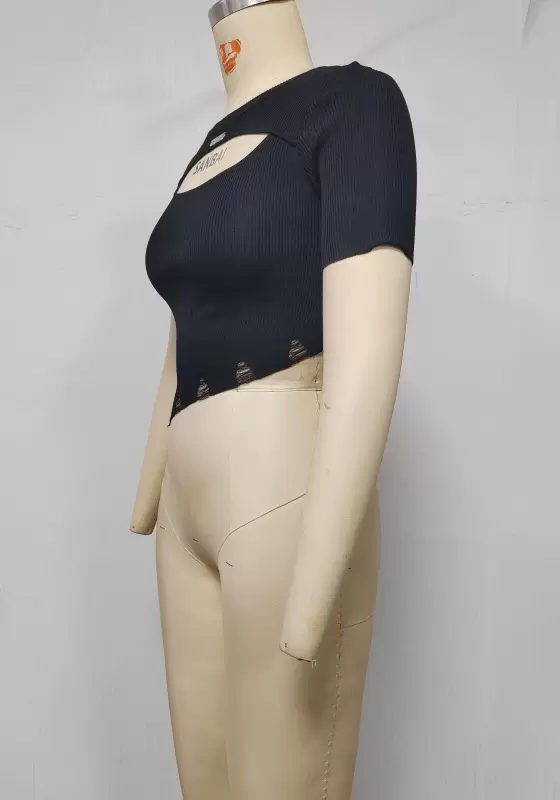 Knit Cut Out Irregular Hem Tee​