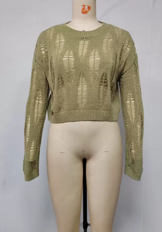 Knit Ripped Round Neck Sweater​