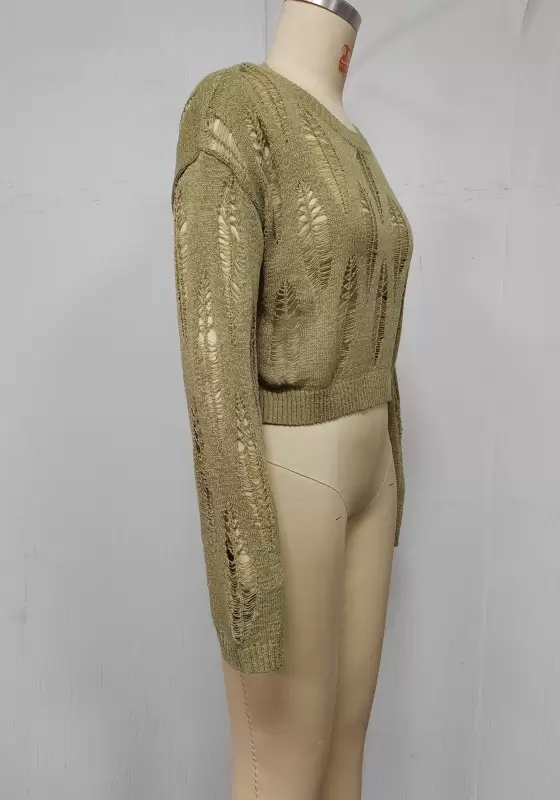 Knit Ripped Round Neck Sweater​