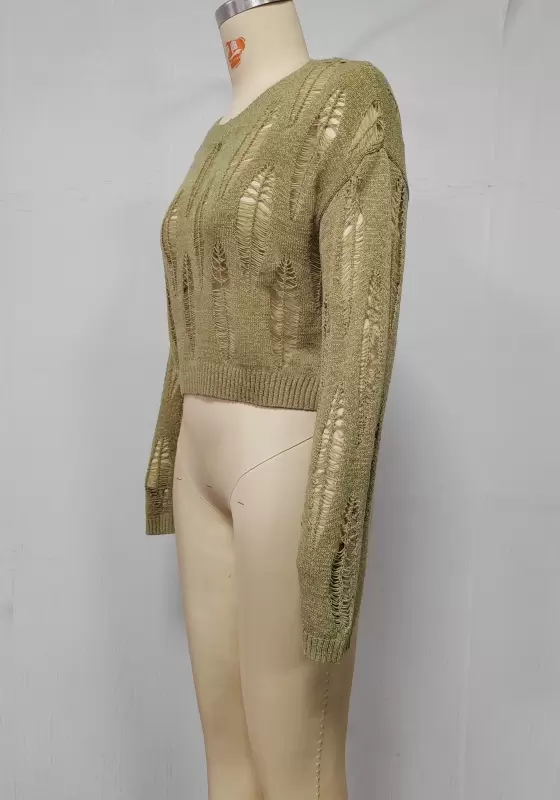 Knit Ripped Round Neck Sweater​