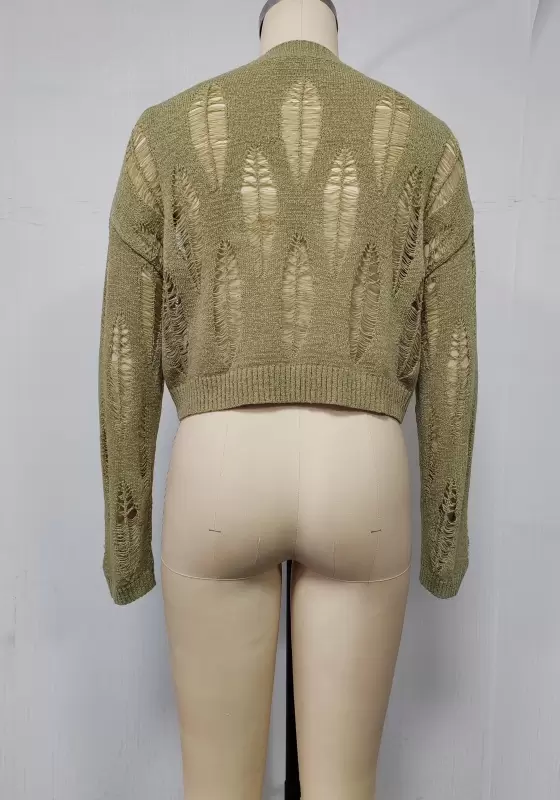 Knit Ripped Round Neck Sweater​