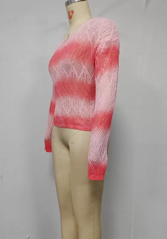 Gradient Round Neck Knit Top