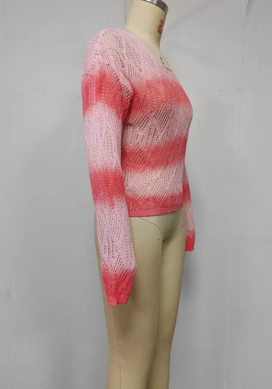 Gradient Round Neck Knit Top