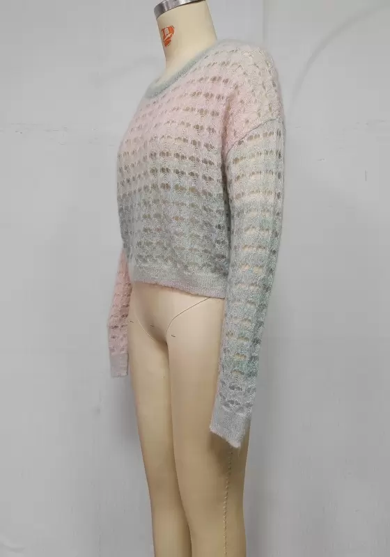 Gradient Round Neck Open Knit Smock