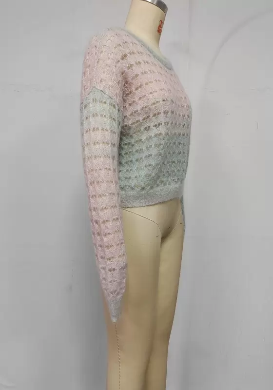 Gradient Round Neck Open Knit Smock