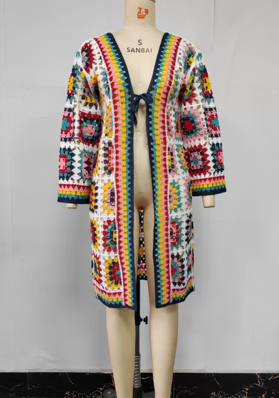 Multicolor Crochet Longline Cardigan