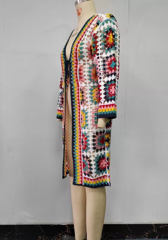 Multicolor Crochet Longline Cardigan