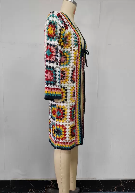 Multicolor Crochet Longline Cardigan
