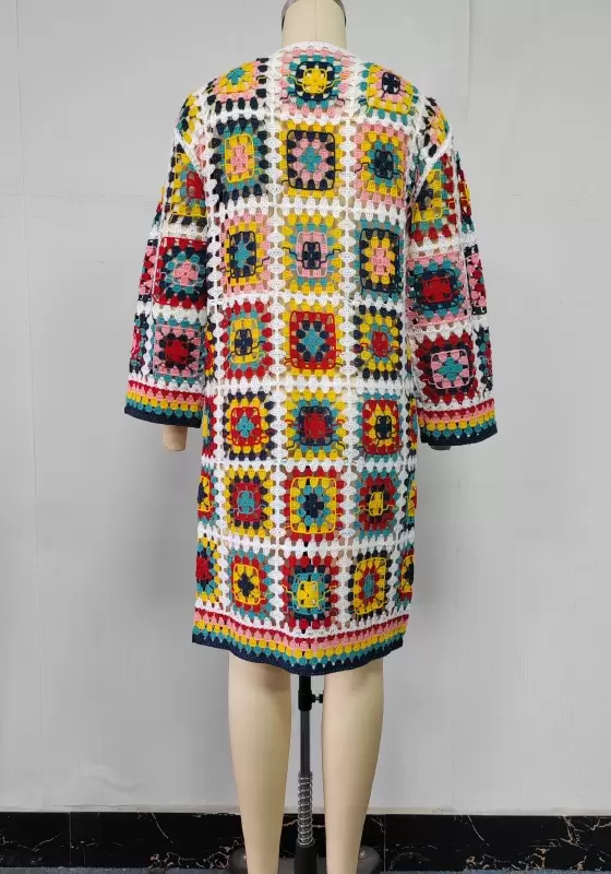 Multicolor Crochet Longline Cardigan