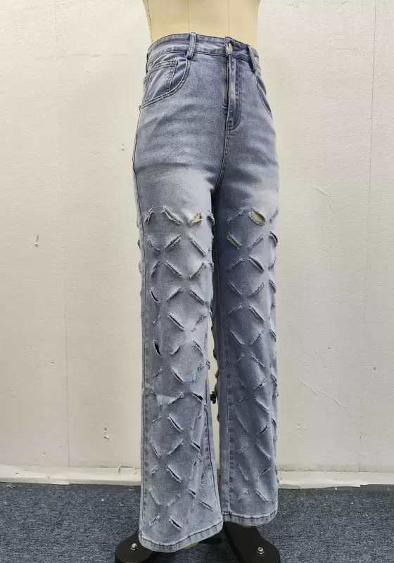 Geometric Cutout Straight Jeans​