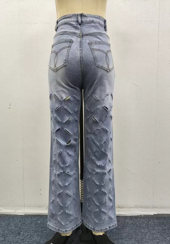 Geometric Cutout Straight Jeans​