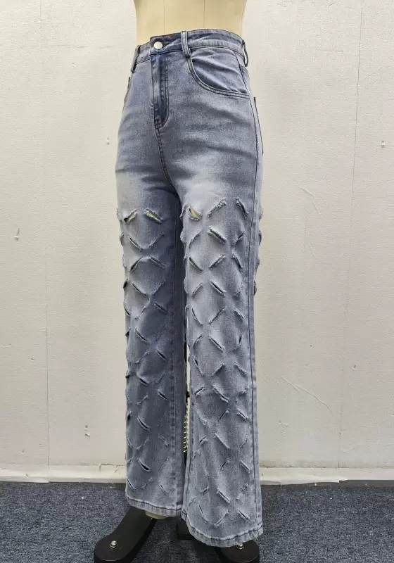 Geometric Cutout Straight Jeans​