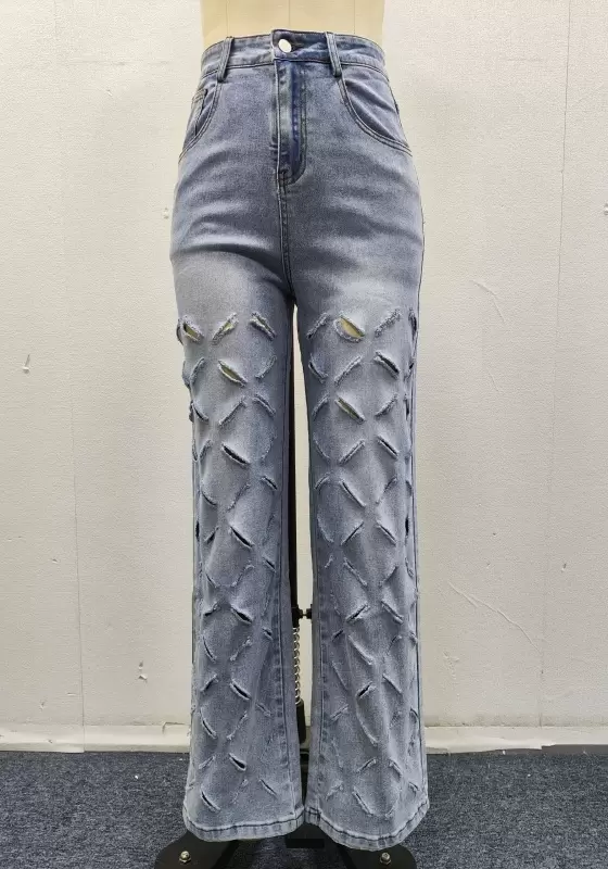 Geometric Cutout Straight Jeans​