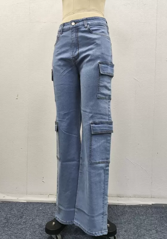 Multi Pockets Wide Leg Jeans​
