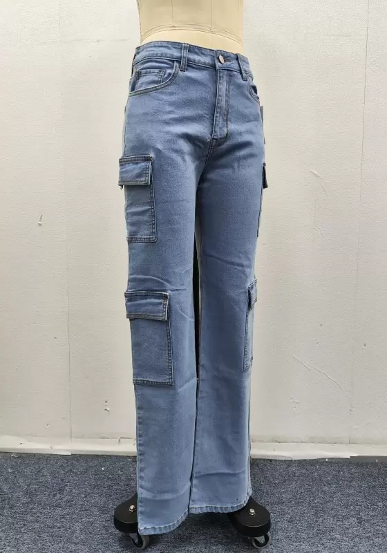 Multi Pockets Wide Leg Jeans​