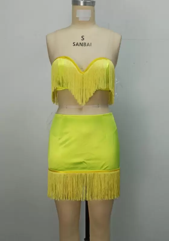 Fringe Strapless Mini Skirt Set​