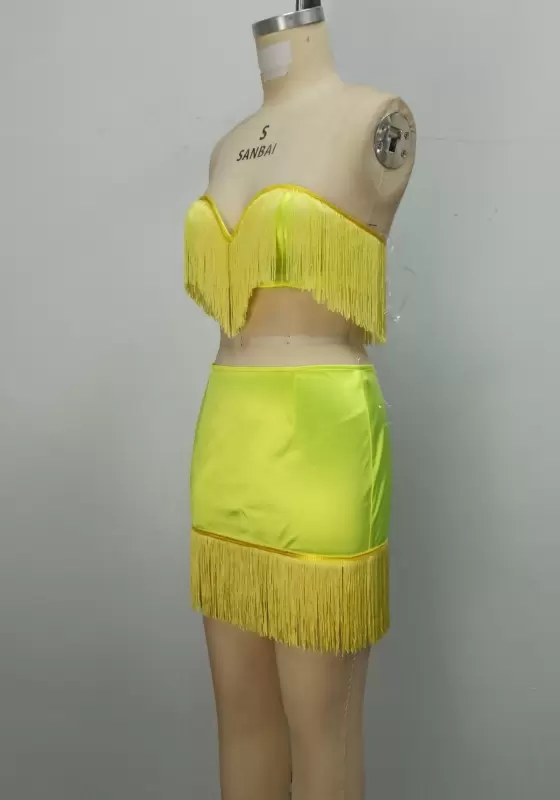 Fringe Strapless Mini Skirt Set​