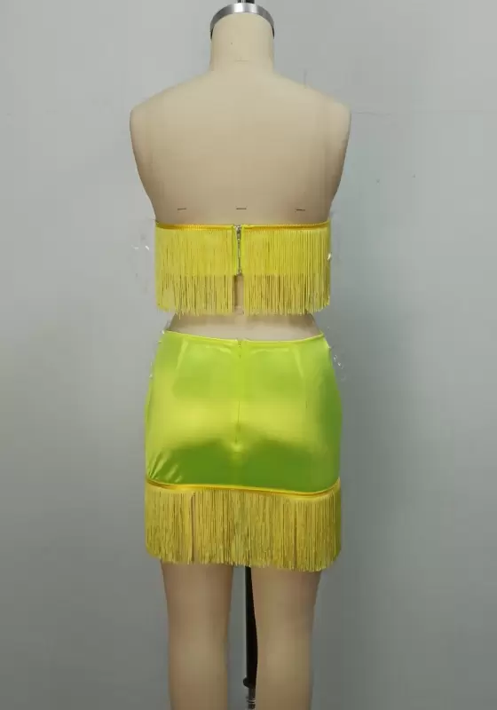 Fringe Strapless Mini Skirt Set​