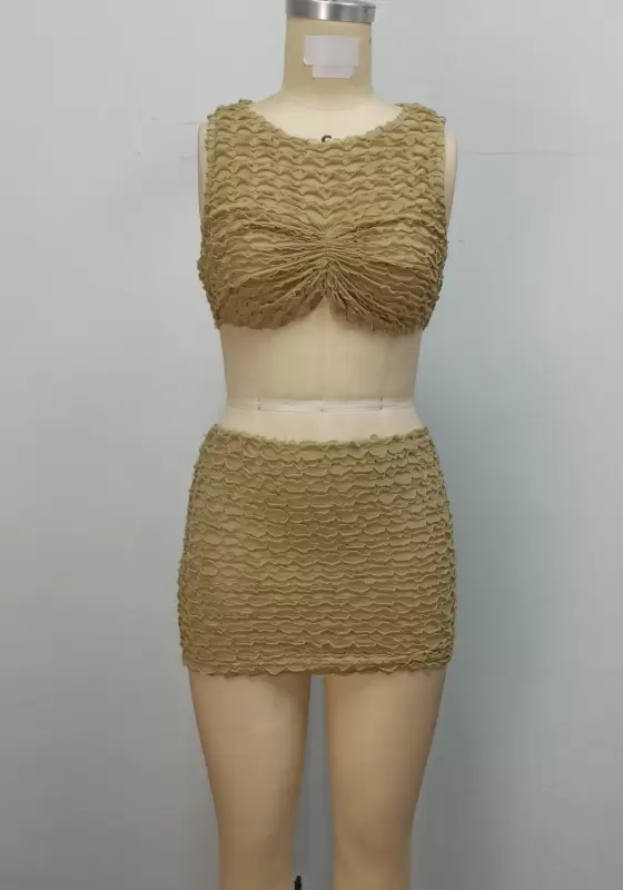 Ruched Sleeveless Round Neck Set​