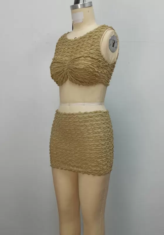 Ruched Sleeveless Round Neck Set​