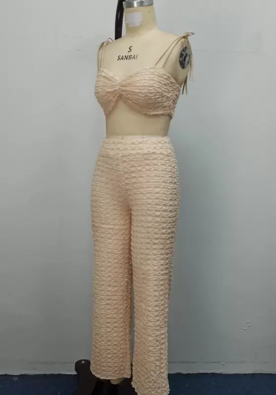 Pleated Tie Shoulder Pants Set​