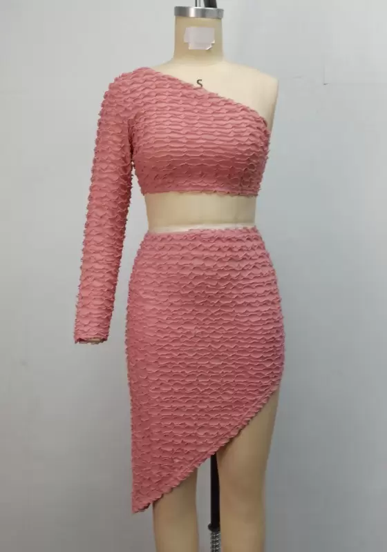 One Shoulder Irregular Hem Skirt Set​