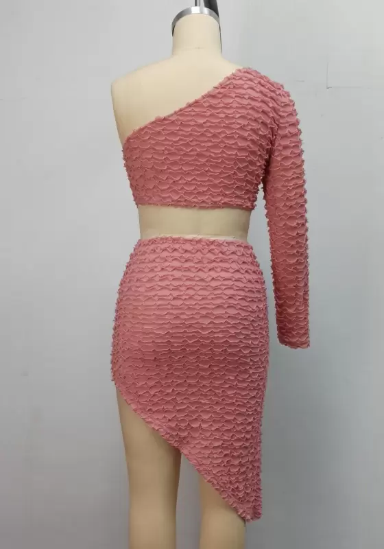One Shoulder Irregular Hem Skirt Set​