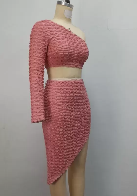 One Shoulder Irregular Hem Skirt Set​