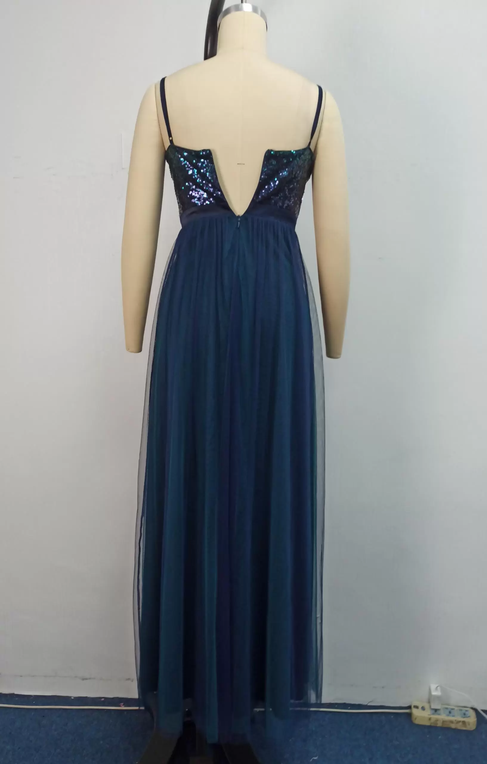 Sparkling Sequin V Neck Tulle Maxi Dress Women
