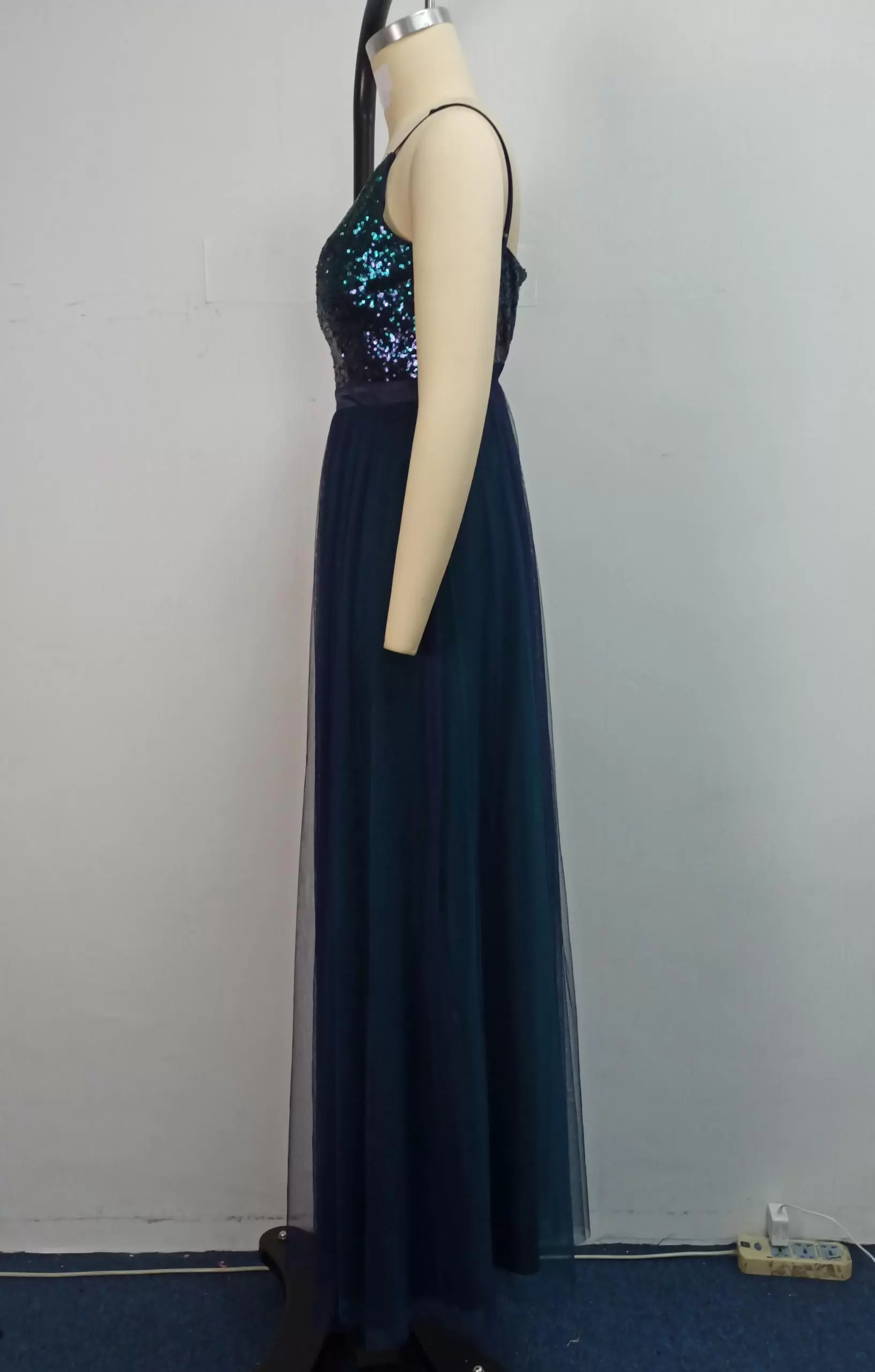 Sparkling Sequin V Neck Tulle Maxi Dress Women